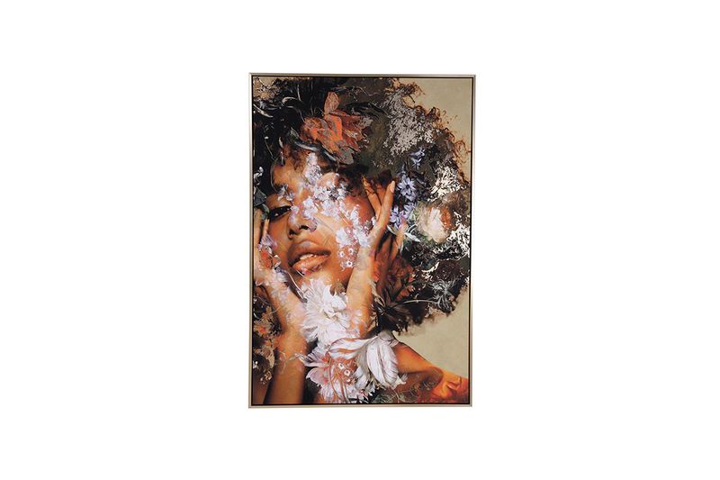 Cuadro decorativo con marco 80 x 120 cm Concepts, primer plano de arte abstracto con rostro femenino y flores