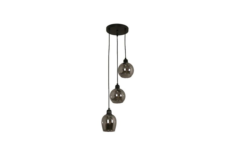 Luminaria colgante Átomo negro escalonado 3L E27 40W Ikelite, tres globos de vidrio ahumado a diferentes alturas