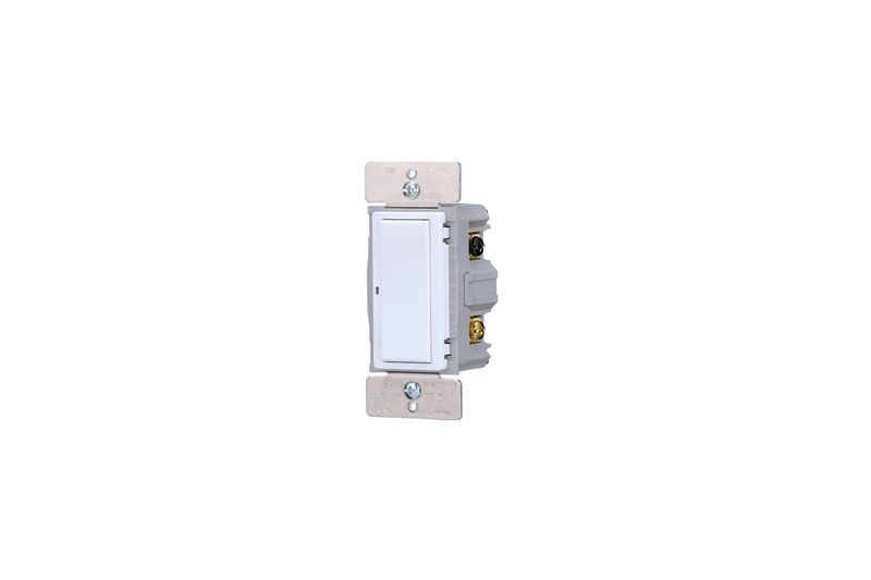 Interruptor Decora residencial Wi-Fi 120 V 15 Amp blanco Eaton, vista lateral donde se aprecian los terminales eléctricos