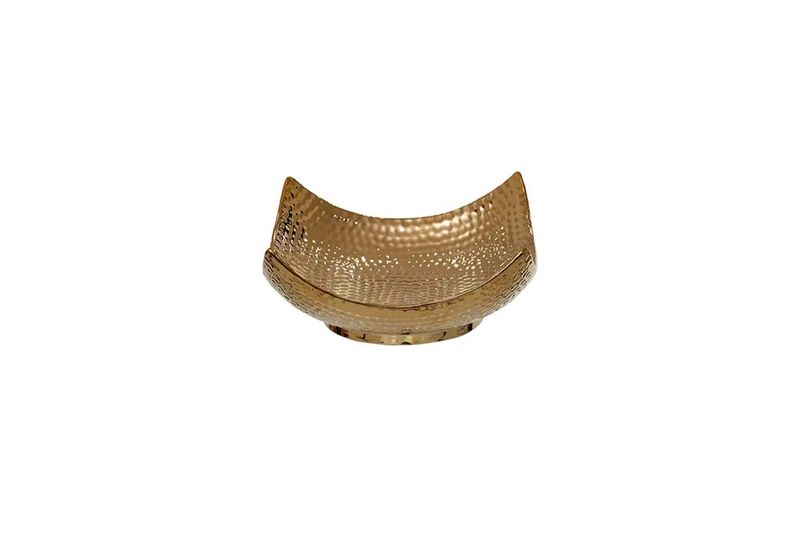 Centro de mesa decorativo 23 x 23 x 9.5 cm Concepts, vista frontal del cuenco dorado con textura martillada