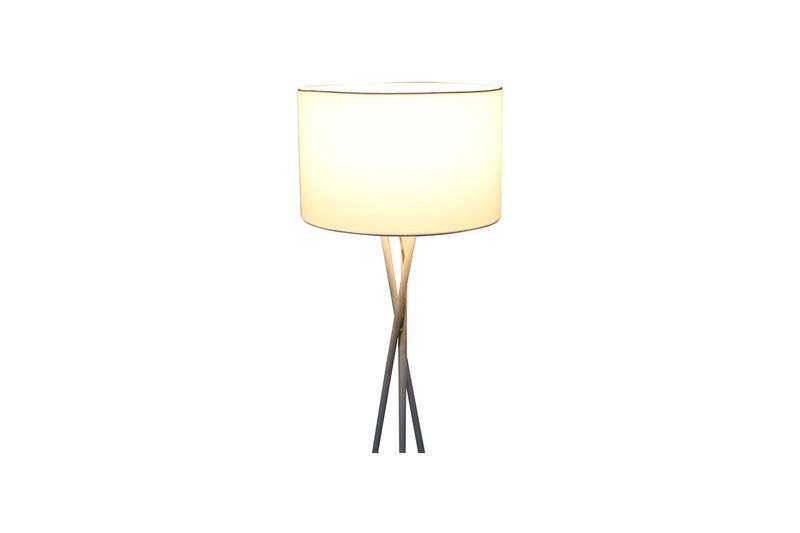 Lámpara de pedestal Asia de tela blanca Concepts, encendida con luz cálida y base de patas cruzadas