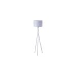 Lámpara de pedestal Asia de tela blanca Concepts, vista frontal con pantalla cilíndrica y base de trípode blanca