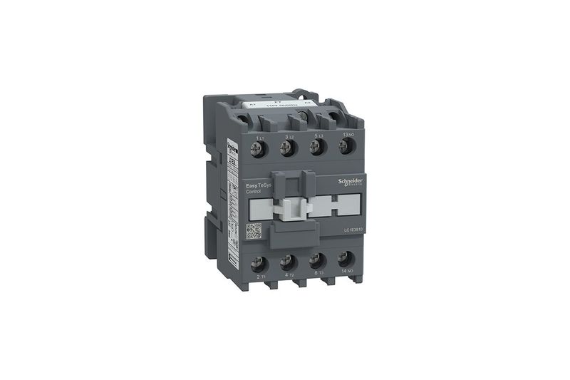 Contactor 38 A 3 P 110 V Square D, vista frontal del dispositivo eléctrico en color gris con bornes de conexión