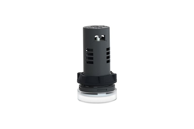 Luz piloto 22 mm XA2 LED blanco 110 V Square D, vista frontal del cuerpo gris y lente blanco translúcido