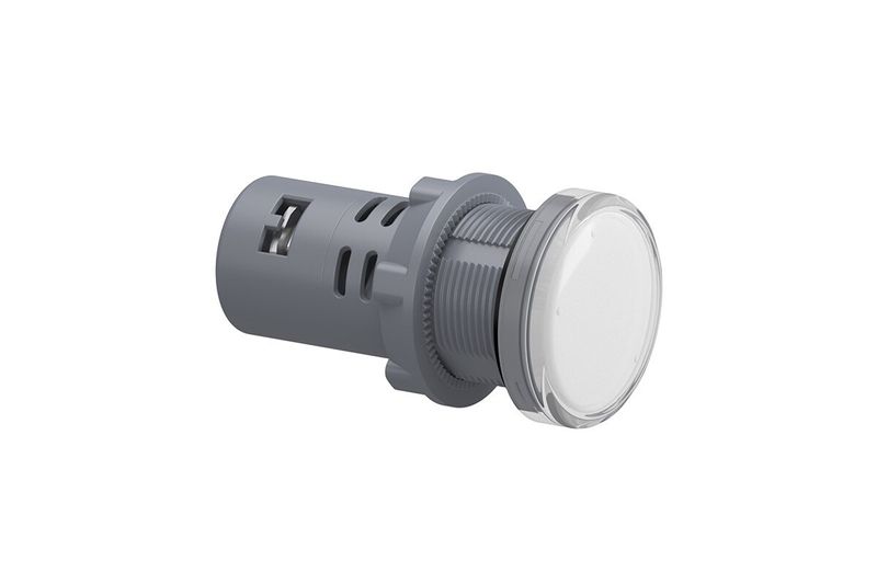 Luz piloto 22 mm XA2 LED blanco 110 V Square D, vista lateral detallando el cuerpo gris y el lente circular