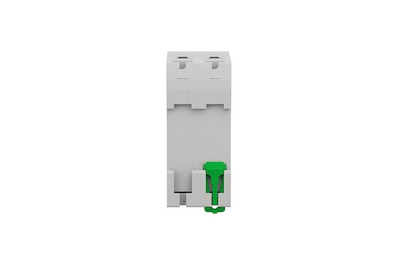 Automático Easy9 2P 16A 220V Square D, vista posterior del dispositivo con clip de montaje color verde