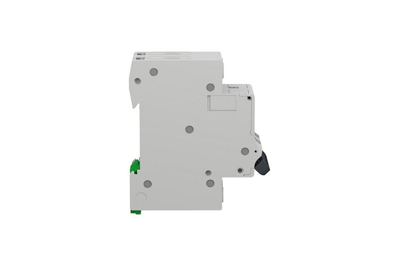 Automático Easy9 2P 16A 220V Square D, vista lateral del dispositivo en color blanco con palanca negra