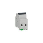 Automático Easy9 2P 16A 220V Square D, vista lateral del dispositivo en color blanco con palanca verde inferior