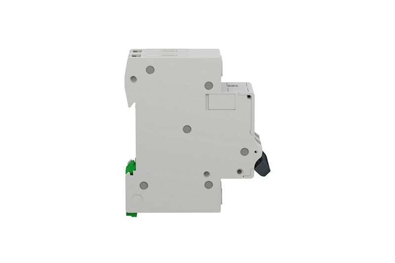 Automático Easy9 2P 25A 220V Square D, vista lateral del dispositivo en color blanco con palanca negra