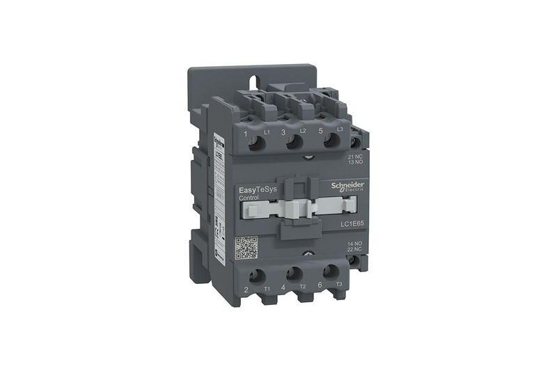 Contactor 3P 65A 110VAC Square D, vista frontal del dispositivo eléctrico gris con terminales y etiquetas técnicas