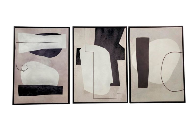 Cuadro decorativo Concepts de 50 x 3.5 x 70 cm, conjunto de tres piezas con arte abstracto en tonos beige, gris y negro