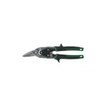 Tijera de aviación Truper de 10 pulgadas de corte derecho, vista lateral con mangos ergonómicos color verde y negro