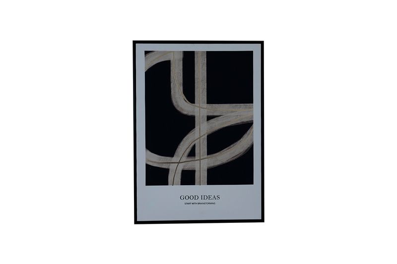 Cuadro decorativo 50 x 70 x 3 cm Concepts, arte abstracto en tonos negro, gris y beige con texto Good Ideas