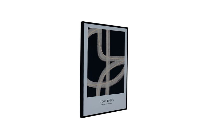 Cuadro decorativo 50 x 70 x 3 cm Concepts, vista en perspectiva con marco negro y diseño abstracto en tonos beige