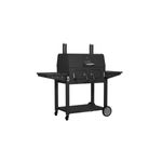 Barbacoa de carbón con ruedas Deluxe C-Line 870 negro Char-Broil, vista frontal completa con mesas laterales y ruedas