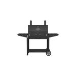 Barbacoa de carbón con ruedas Deluxe C-Line 870 negro Char-Broil, vista frontal completa con mesas laterales y ruedas