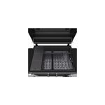 Barbacoa de carbón con ruedas Deluxe C-Line 870 negro Char-Broil, vista superior abierta con parrillas y plancha