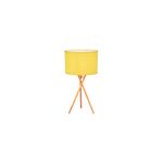 Lámpara de pedestal Paola 41 cm de tela amarillo y madera Concepts, vista frontal con pantalla cilíndrica y trípode
