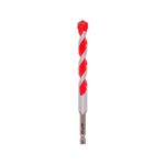 Broca de carburo Milwaukee de 1/2 x 4 pulgadas para concreto, vista frontal del cuerpo espiralado en color rojo