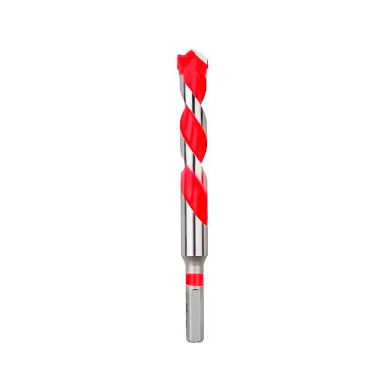 Broca de carburo Milwaukee de 5/8 x 4 pulgadas para concreto, vista frontal completa con espiral roja y cuerpo metálico