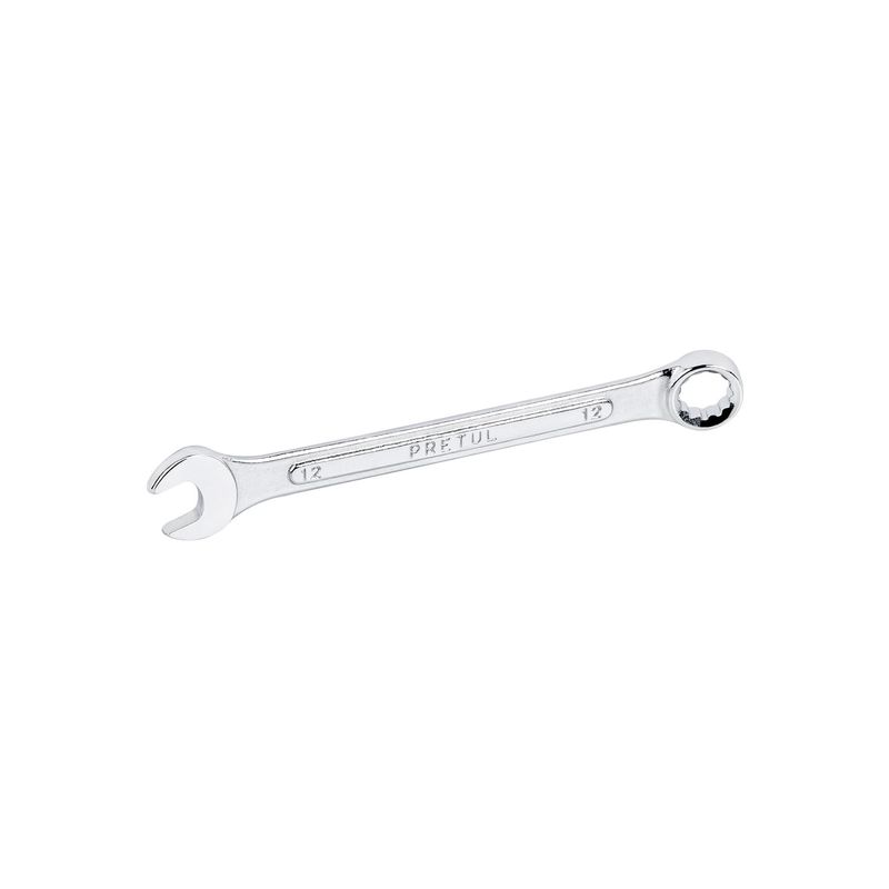 Llave combinada Pretul de 12 mm, vista lateral completa sobre fondo blanco