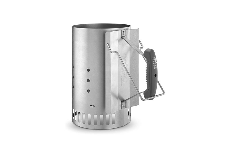 Chimenea para barbacoa de carbón Rapidfire Weber, cilindro metálico con asa gris y soporte lateral