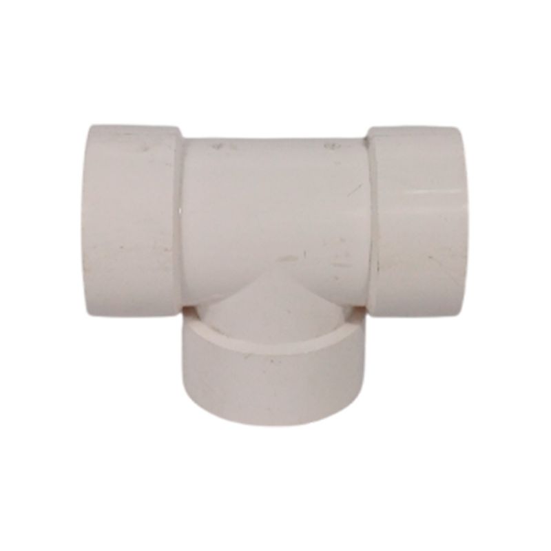 Tee PVC liso sanitario de 3 pulgadas PIPSA, vista frontal del accesorio en color blanco