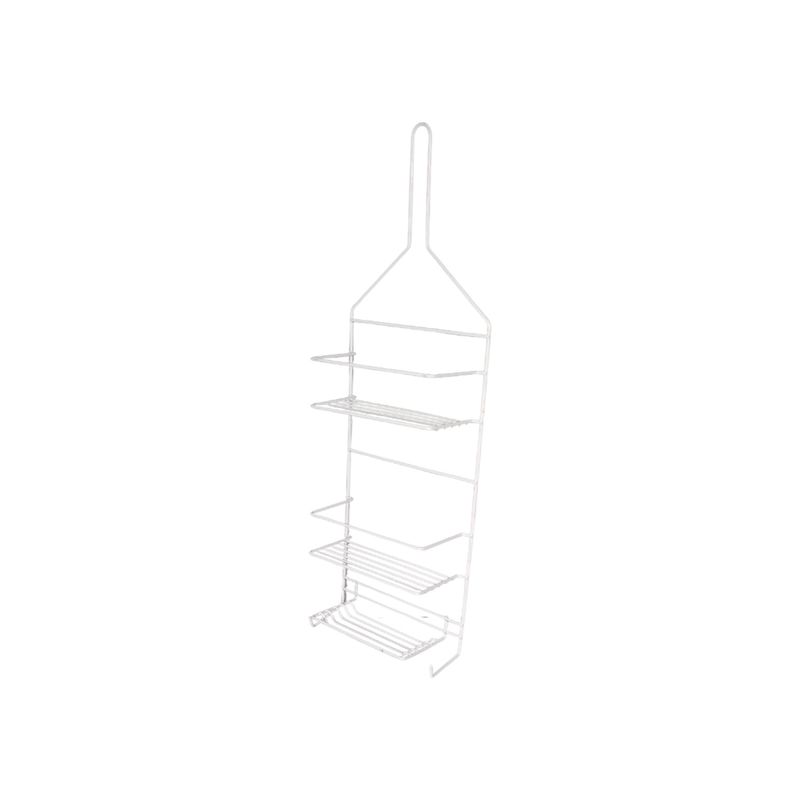 Organizador de baño metálico blanco 3 niveles Kennedy Home, vista lateral del estante de rejilla blanca