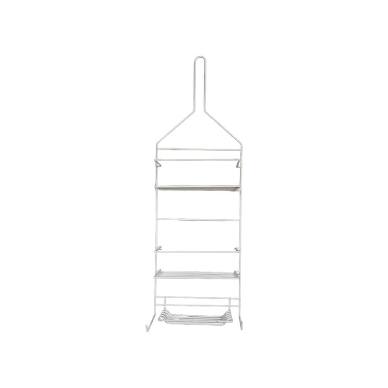 Organizador de baño metálico blanco 3 niveles Kennedy Home, vista frontal del estante de alambres con gancho superior