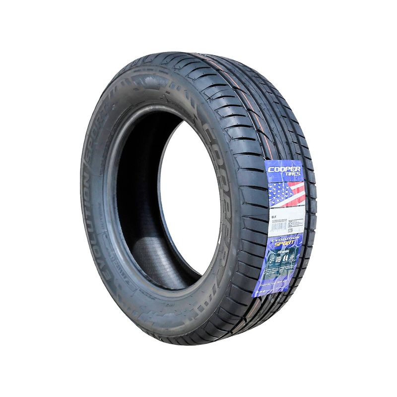 Llanta 215/50R17 Evolution Sport 91V Cooper, vista lateral con etiqueta de marca y bandera de Estados Unidos