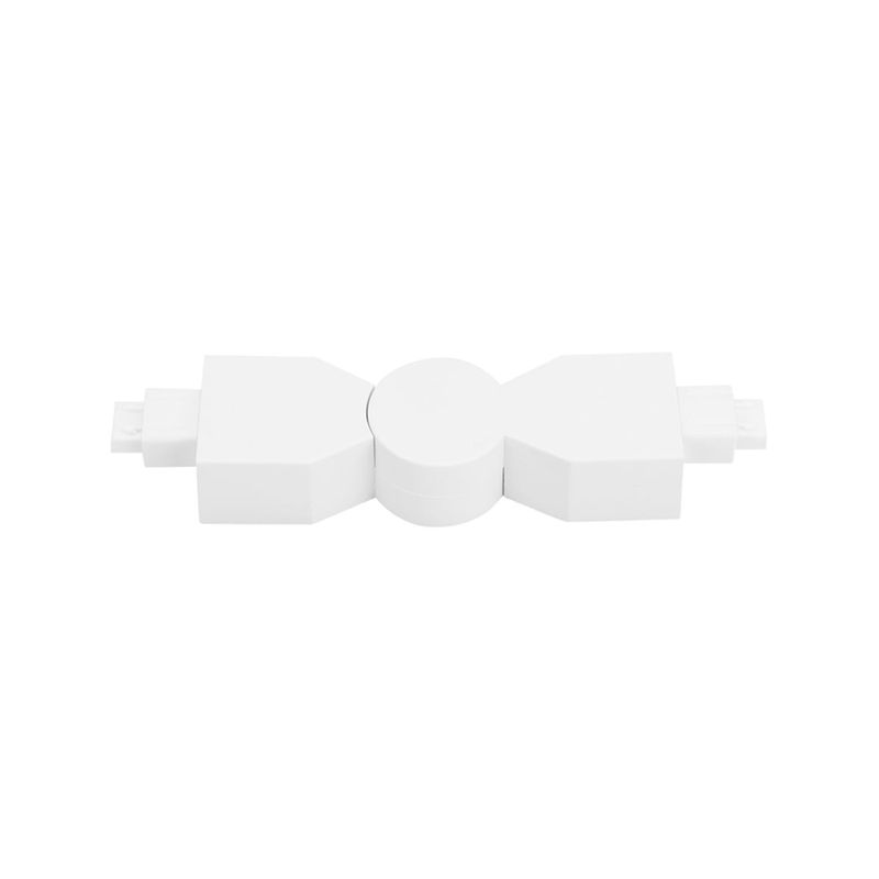 Conector flexible lateral 240° para lineales LED ultra slim blanco Tecnolite, vista frontal del accesorio plástico