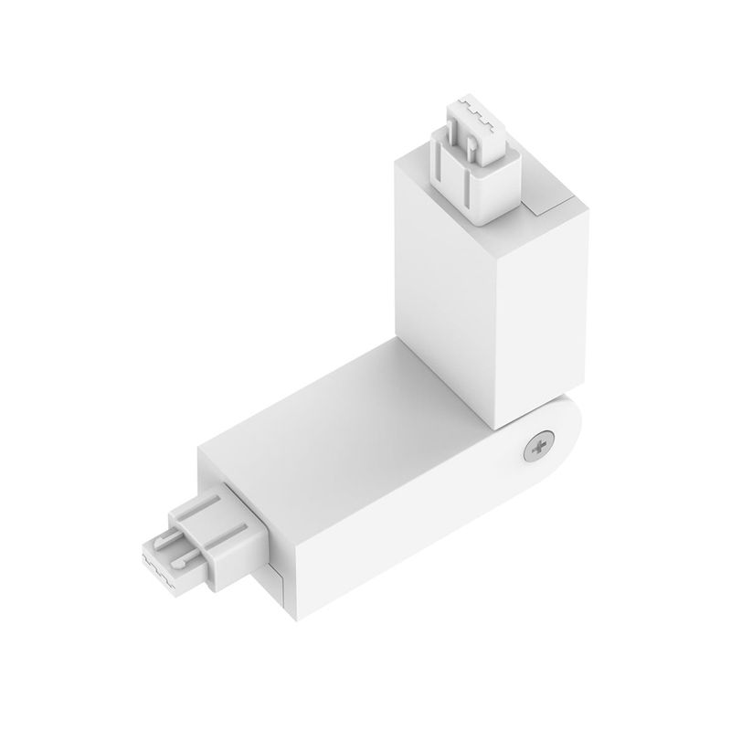 Conector flexible horizontal 90° para lineales LED Ultra Slim blanco Tecnolite, vista en perspectiva del conector angular