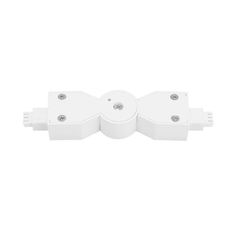 Conector flexible lateral 240° para lineales LED ultra slim blanco Tecnolite, vista superior con tornillos de fijación