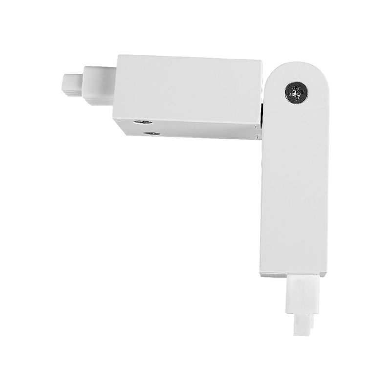 Conector flexible horizontal 90° para lineales LED ultra slim blanco Tecnolite, vista lateral con tornillo de ajuste