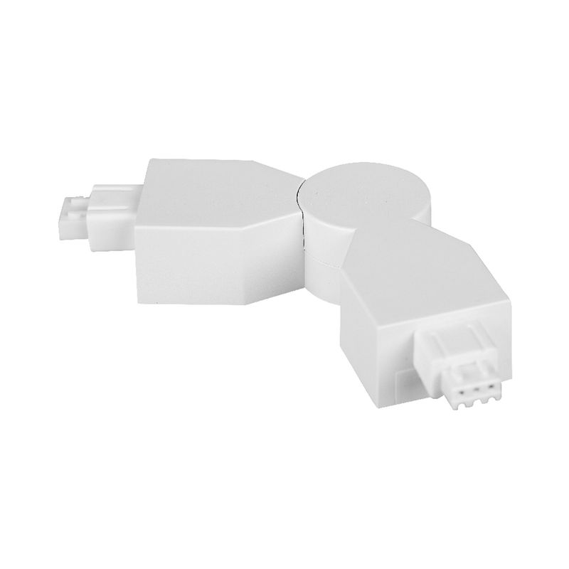 Conector flexible lateral 240° para lineales LED ultra slim blanco Tecnolite, vista superior del conector y sus terminales