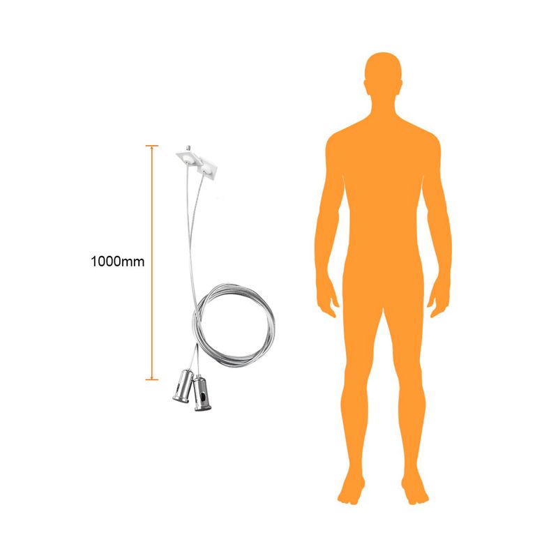 Accesorios para suspender 1 m para lineales LED Ultra Slim blanco Tecnolite, gráfico comparativo de tamaño con silueta humana