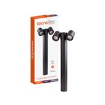 Mini poste Lebreles II 2L GU10 12W IP54 negro Tecnolite, unidad fuera de su caja junto al empaque original