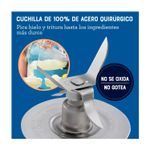 Licuadora vaso vidrio 1.5 L 800 W 2 vel negra Oster, gráfico detallado de la cuchilla de acero quirúrgico y vaso picando