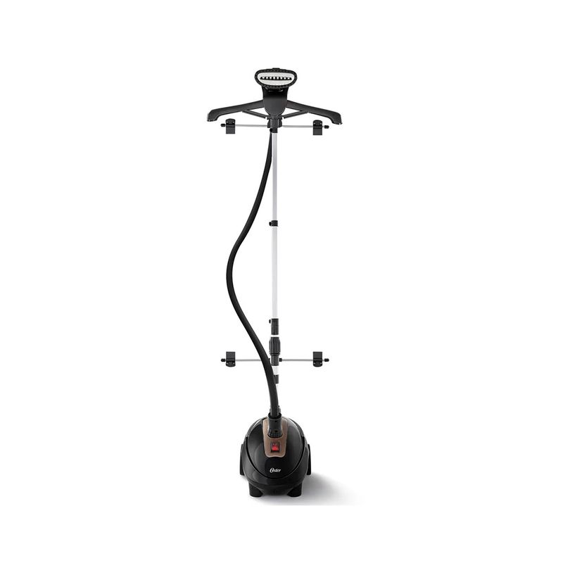 Vaporizador de pedestal vertical 1.5 L Oster, equipo completo en color negro visto de frente sobre fondo blanco