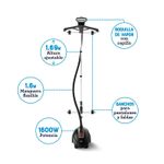 Vaporizador de pedestal vertical 1.5 L Oster, gráfico con indicaciones de potencia 1600 W, altura y accesorios