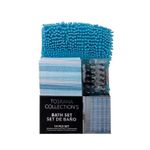Set cortina de baño y alfombra 14 piezas 180 x 180 cm celeste Sinsa, empaque con alfombra, cortina y ganchos negros