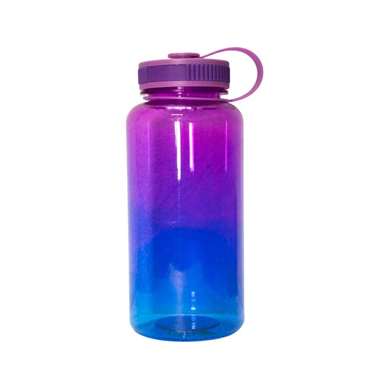 Botella plástica 1000 ml surtido Sinsa, vista frontal de botella con degradado de color púrpura a azul y tapa con asa