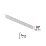 Clavos para clavadora Truper de 5/8 pulgadas, gráfico técnico con medidas de largo y espesor