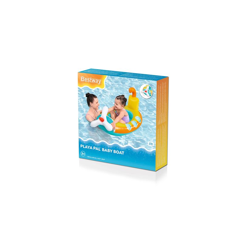 Flotador inflable para niños 3+ años Playa Pal Bestway, caja con ilustración de niñas usando el producto en el agua