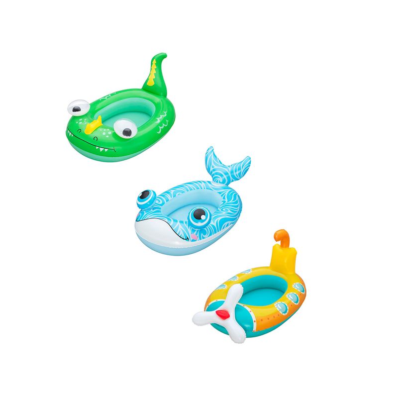 Flotador inflable para niños 3+ años playa pala Bestway, tres modelos con formas de dinosaurio verde, ballena azul y barco