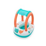 Flotador inflable con techo para niños 3+ años Bestway, vista diagonal en colores blanco, naranja y turquesa con dibujos