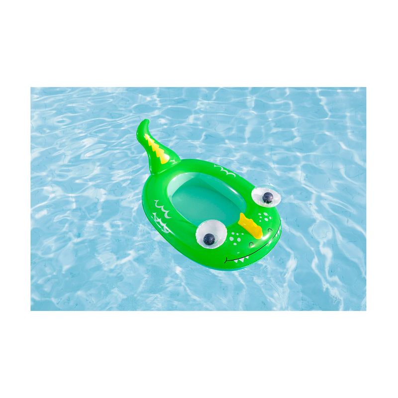 Flotador inflable para niños 3+ años Playa Pal Bestway, forma de cocodrilo verde flotando en el agua de una piscina