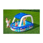 Piscina inflable para niños con techo 2.13 x 1.55 x 1.32 m Bestway, armada en jardín con niños jugando en su interior