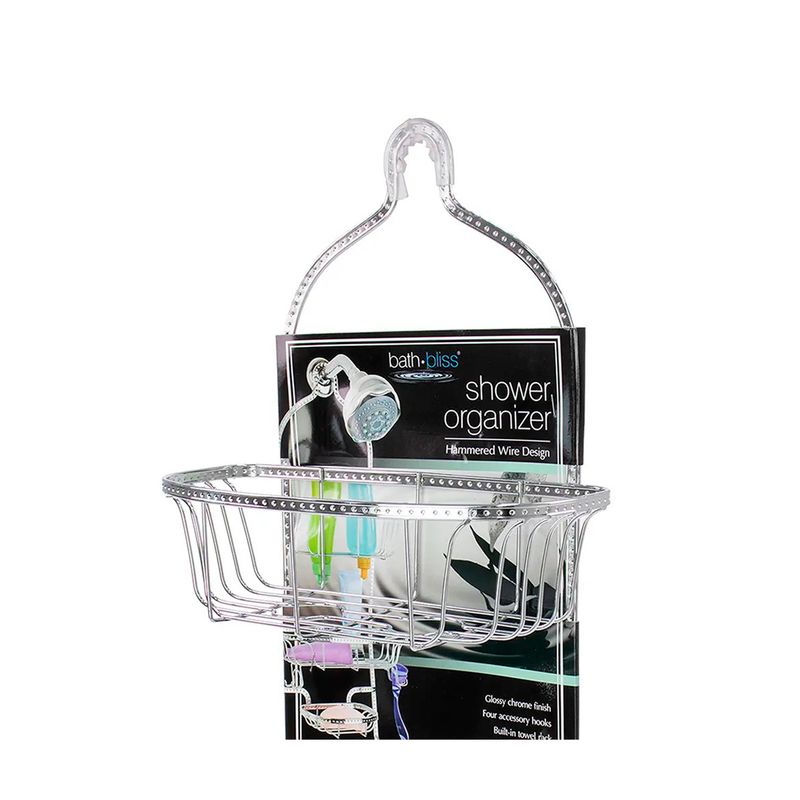 Organizador de baño 28 x 12.5 x 61.5 cm plateado Kennedy Home, canastilla metálica frente a su empaque original