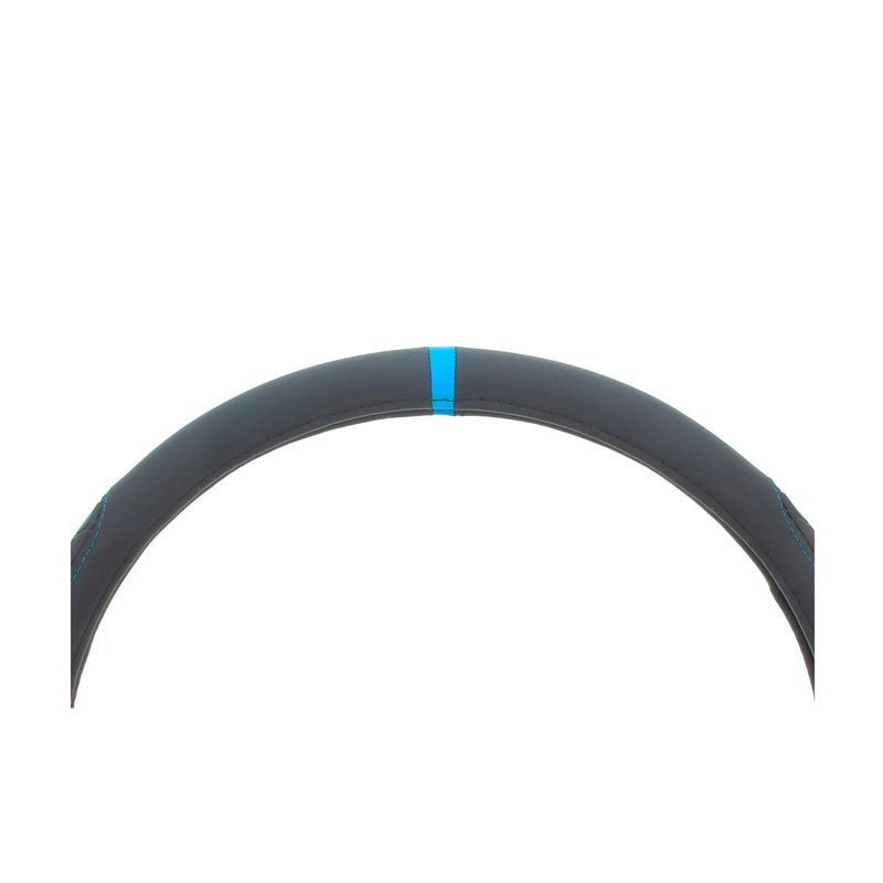 Forro de volante 45 cm XL camión Goodyear, vista frontal del arco con costuras y detalle en color azul